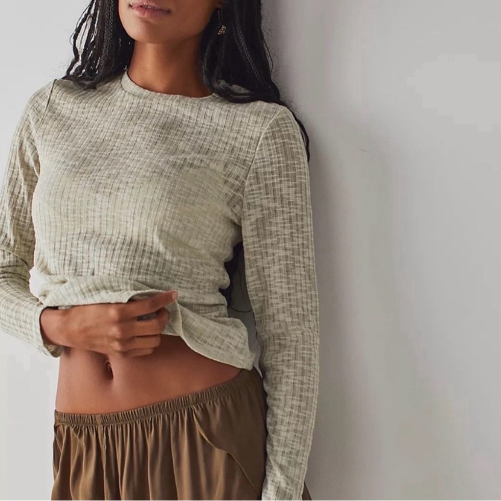 INTIMATELY FREE | NEW Sea Mist Aura Layering Top size L Ribbed Knit Semi-Sheer